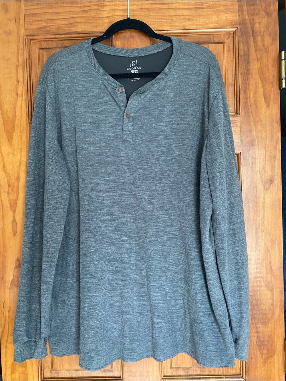 George Men's Long-Sleeve Gray Henley Knit Shirt
